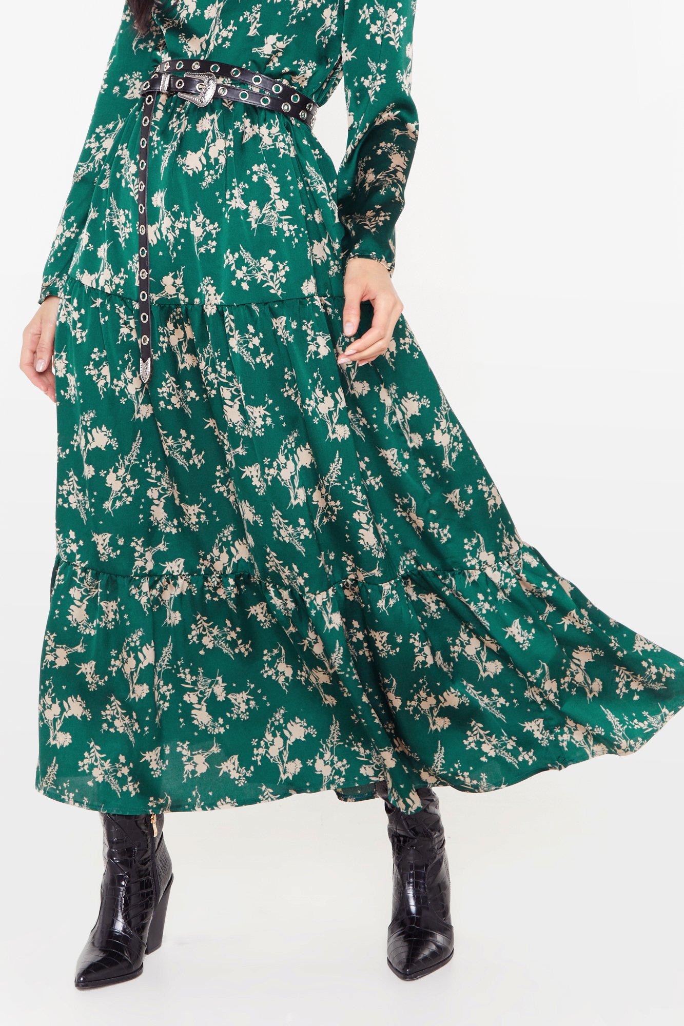 High neck floral outlet dress long sleeve